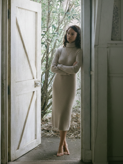 Women's Ribbed Knit Turtleneck Mini Jumper Dress