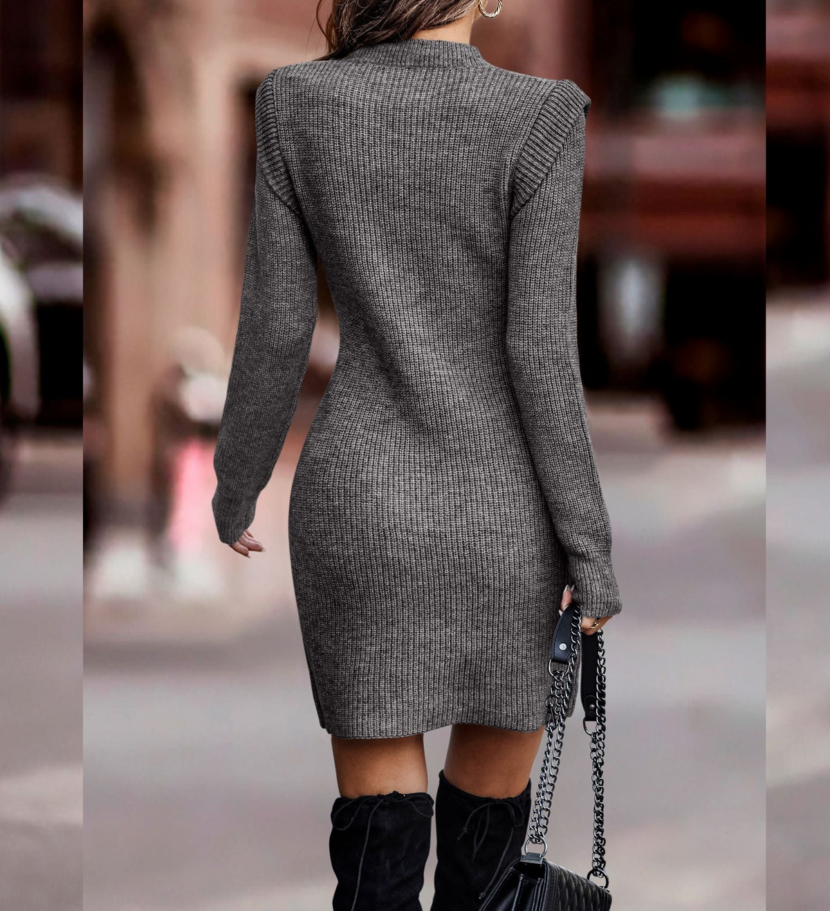 Women's Ribbed Long Sleeve Mini Jumper Dress