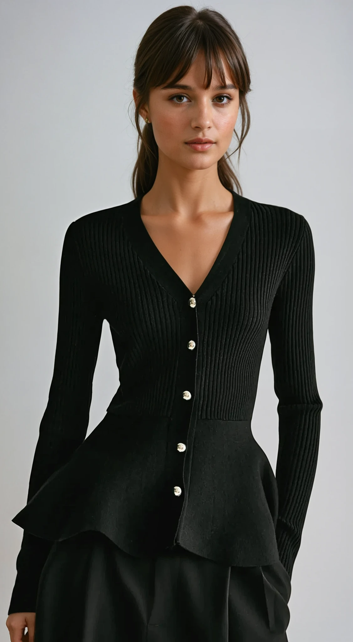 Women's Ribbed Peplum Button Knit Top