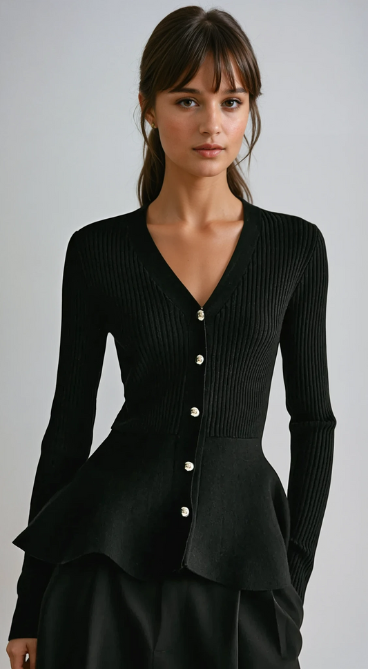 Women's Ribbed Peplum Button Knit Top