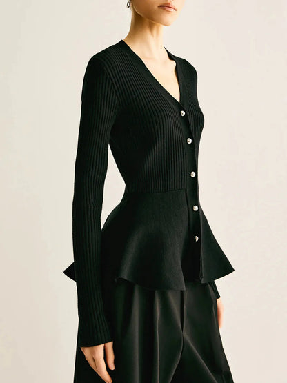 Women's Ribbed Peplum Button Knit Top