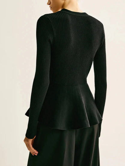 Women's Ribbed Peplum Button Knit Top