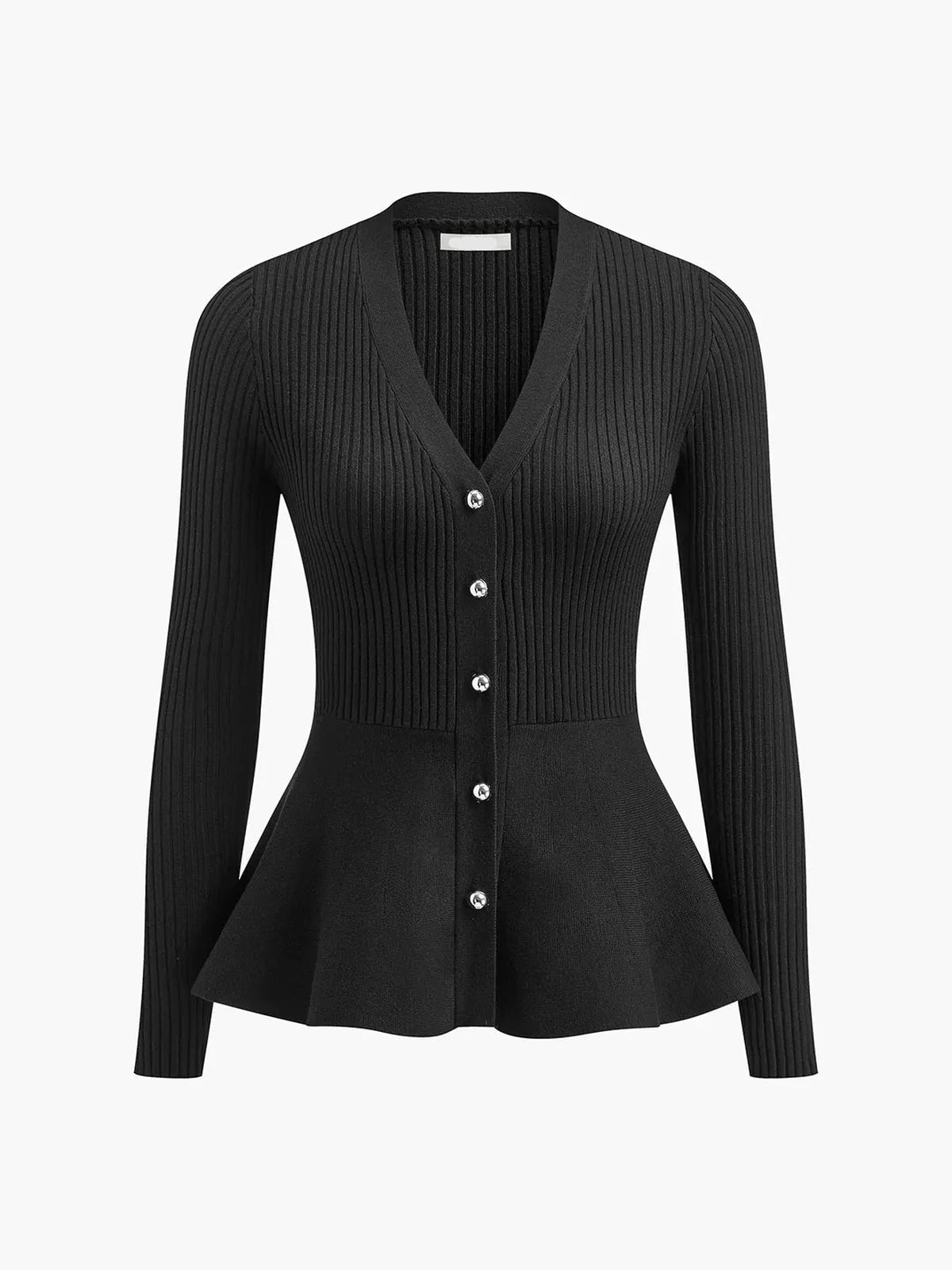Women's Ribbed Peplum Button Knit Top