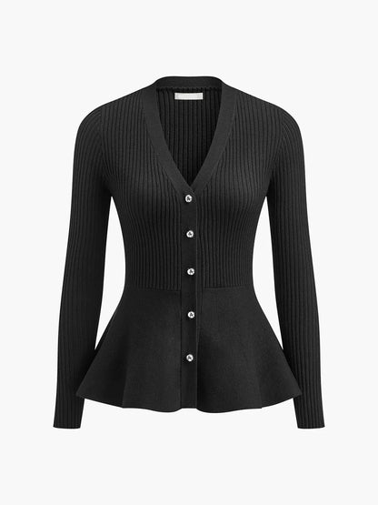 Women's Ribbed Peplum Button Knit Top