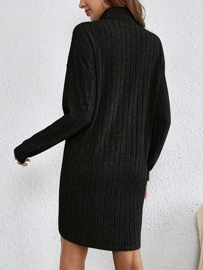 Women's Ribbed Roll Neck Jumper Dress with Stretch Knit