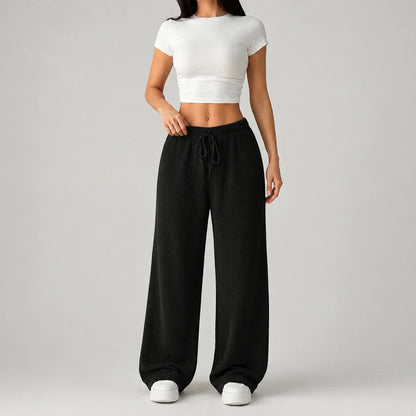 Women's Ribbed Wide Leg Drawstring Lounge Trousers