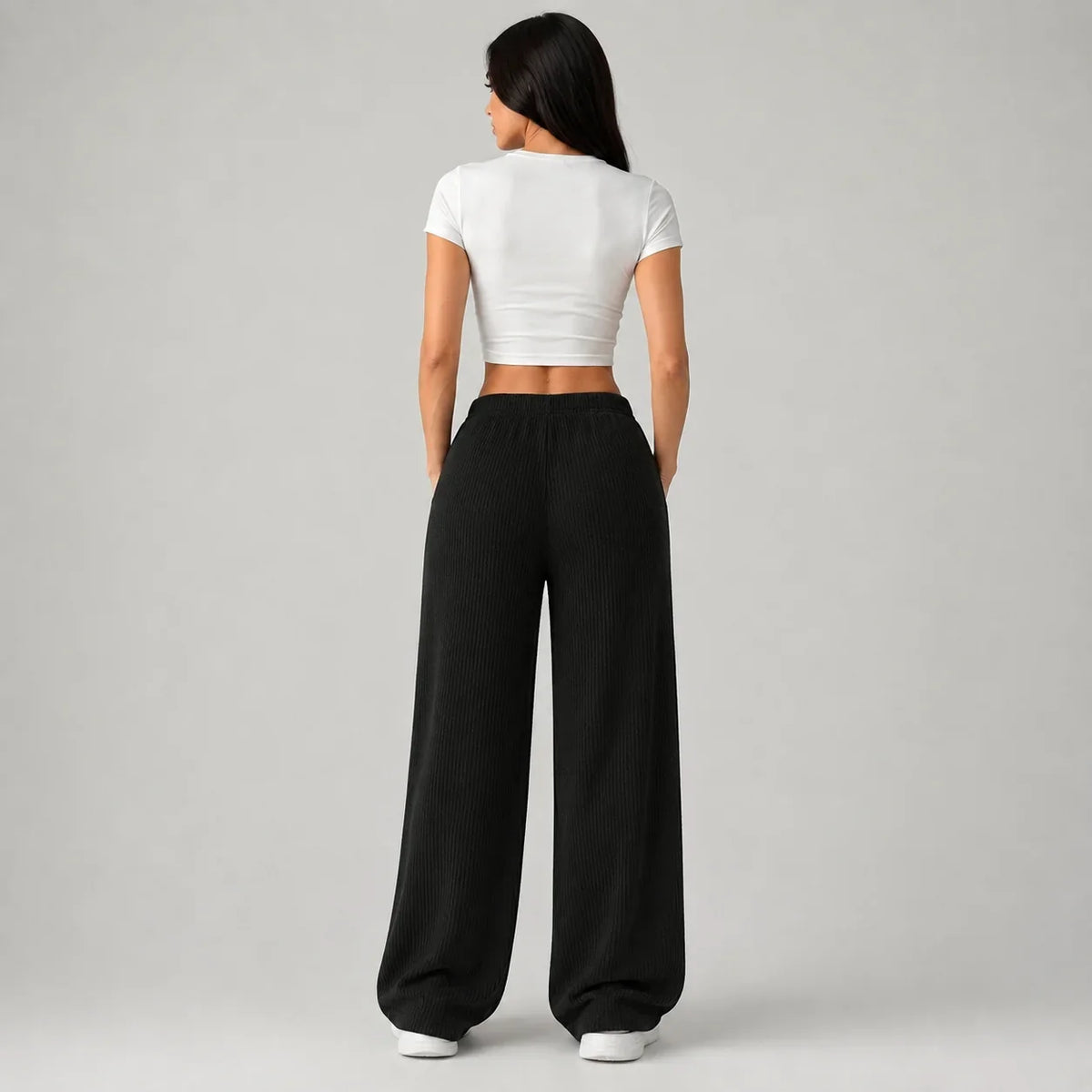 Women's Ribbed Wide Leg Drawstring Lounge Trousers