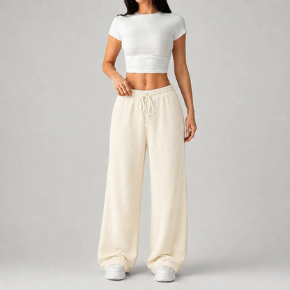 Women's Ribbed Wide Leg Drawstring Lounge Trousers