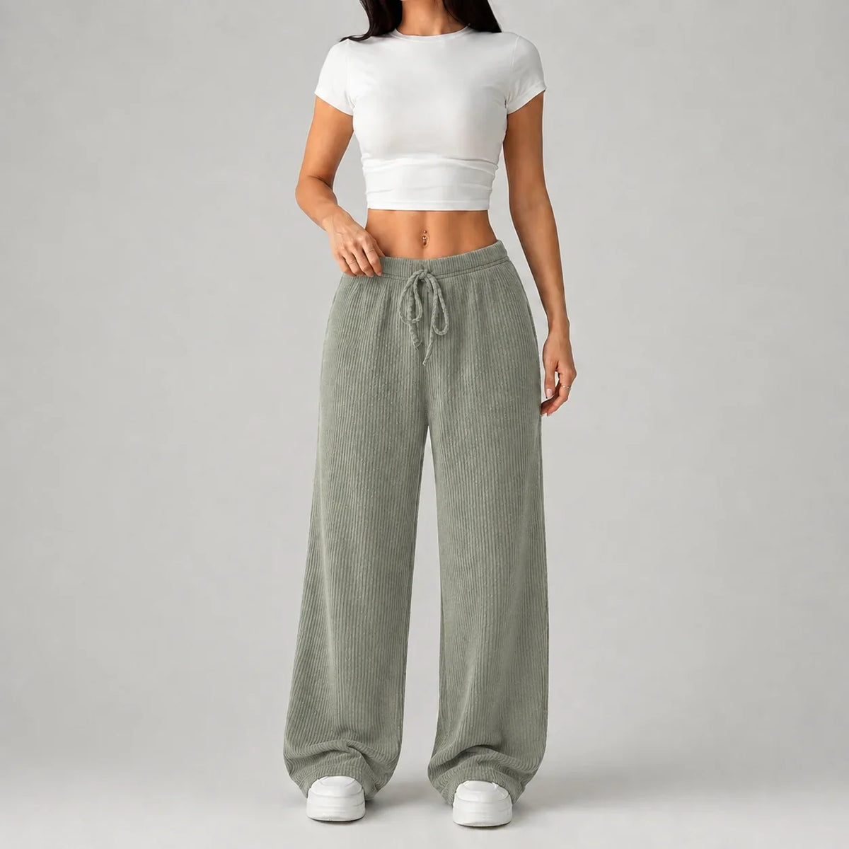 Women's Ribbed Wide Leg Drawstring Lounge Trousers