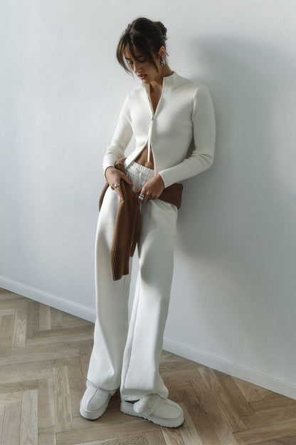 Women's Ribbed Zip Front High Neck Cardigan