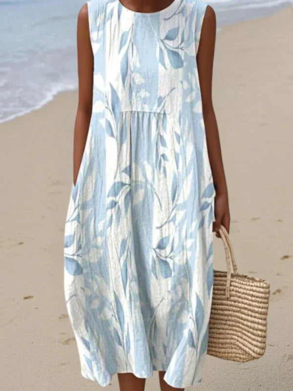 Women's Round Neck Sleeveless Relaxed Midi Dress
