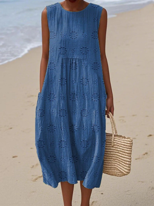 Women's Round Neck Sleeveless Relaxed Midi Dress