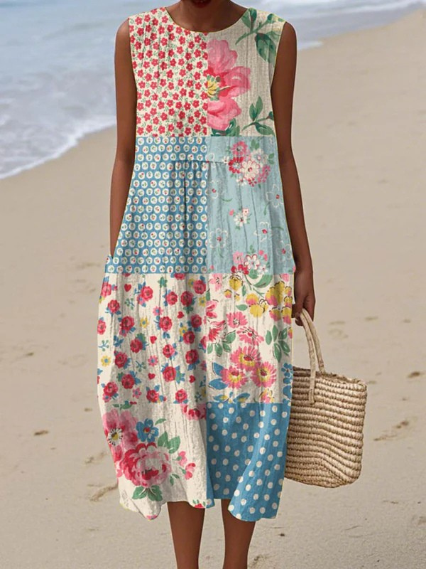 Women's Round Neck Sleeveless Relaxed Midi Dress