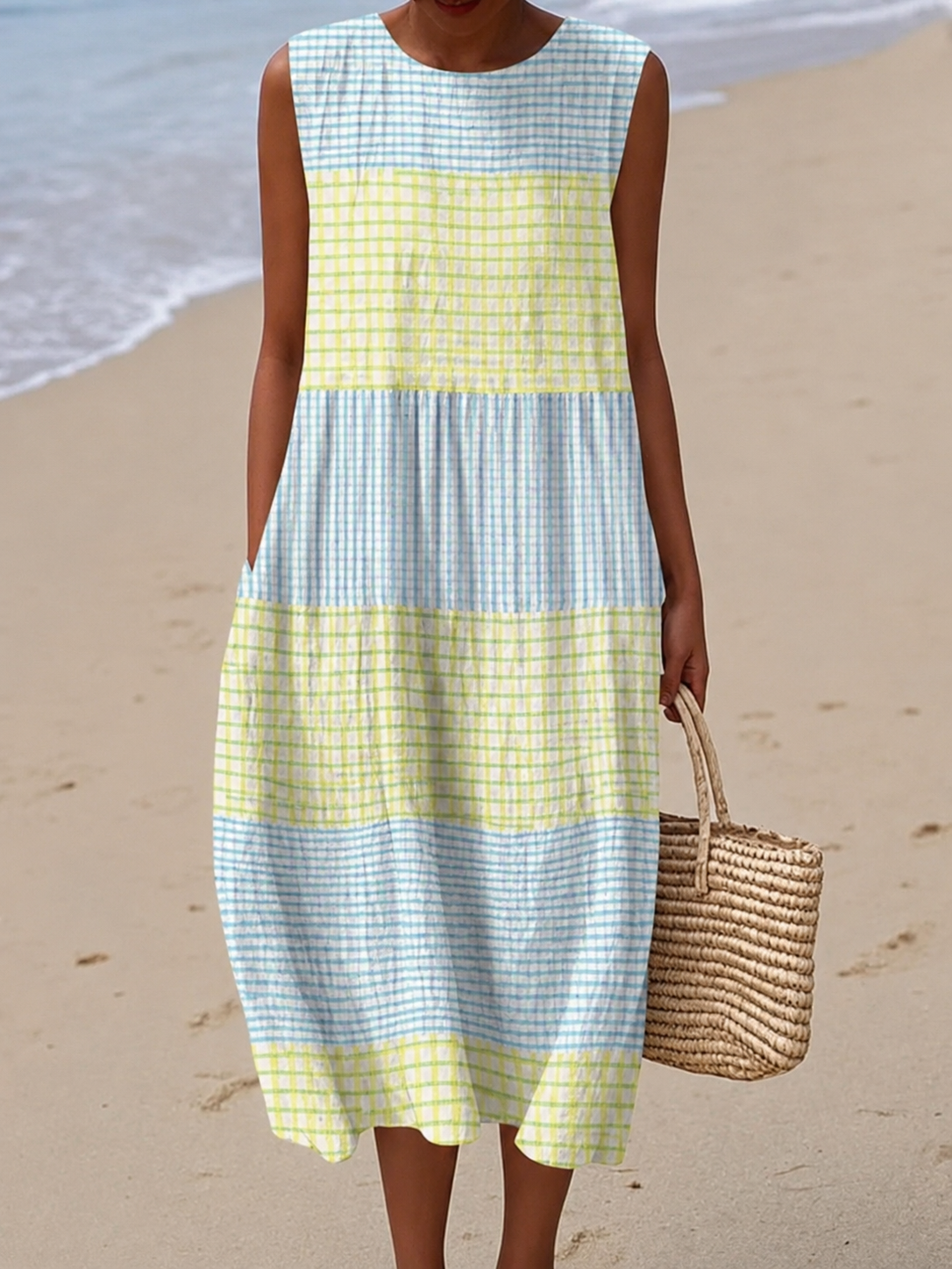 Women's Round Neck Sleeveless Relaxed Midi Dress