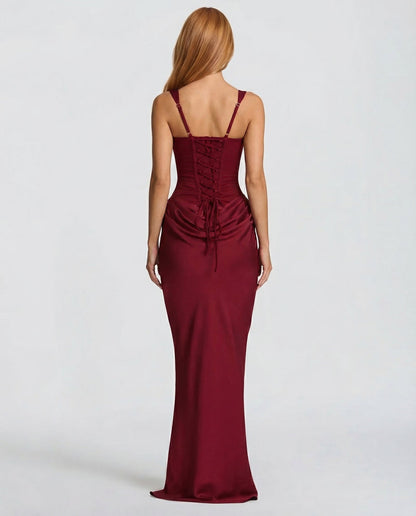 Women's Satin Corset Maxi Dress