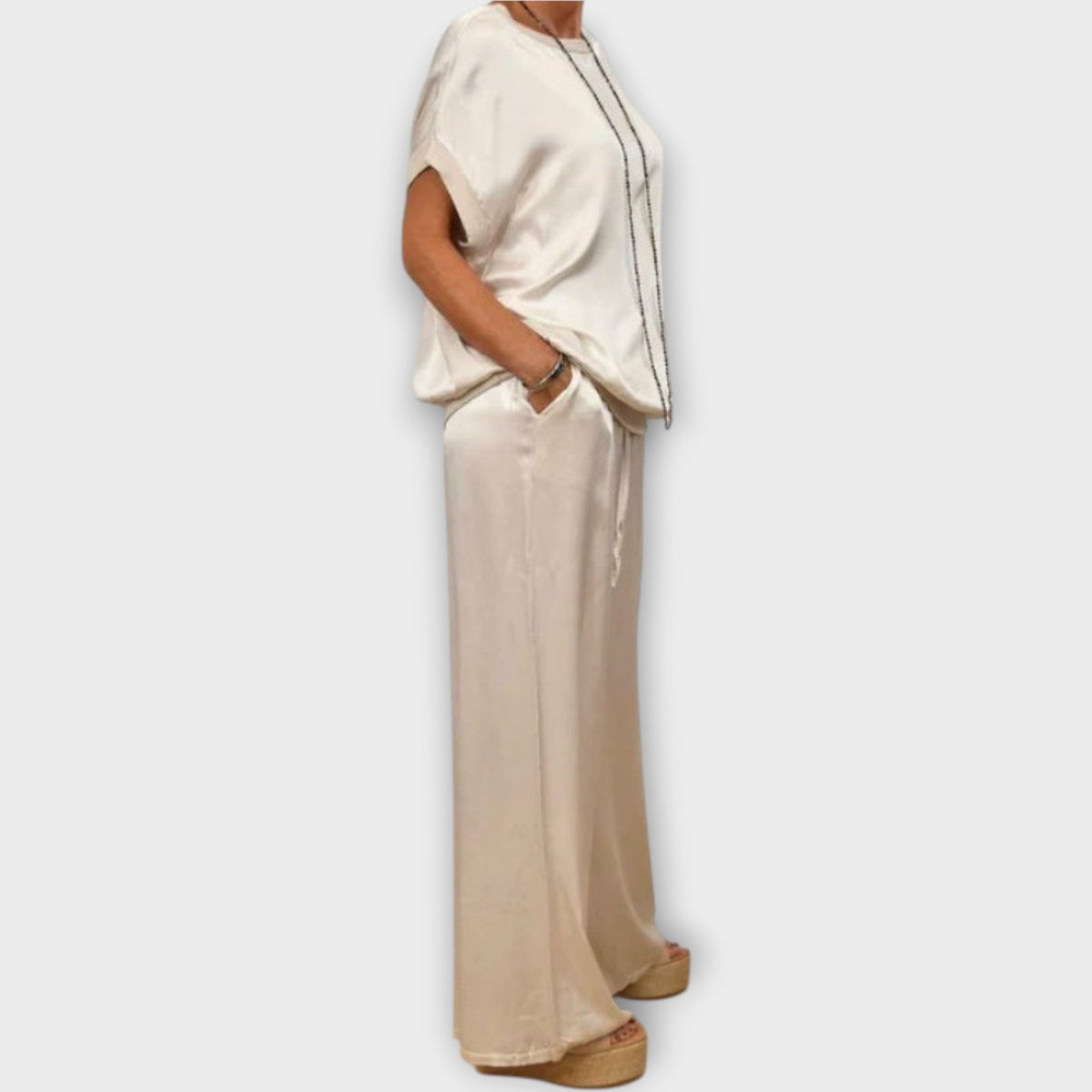 Women's Satin Wide Leg Two Piece Set