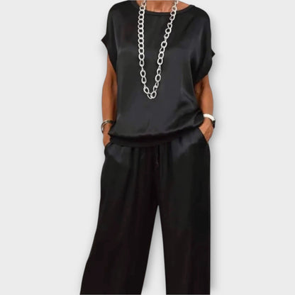 Women's Satin Wide Leg Two Piece Set