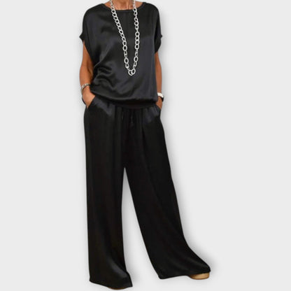 Women's Satin Wide Leg Two Piece Set