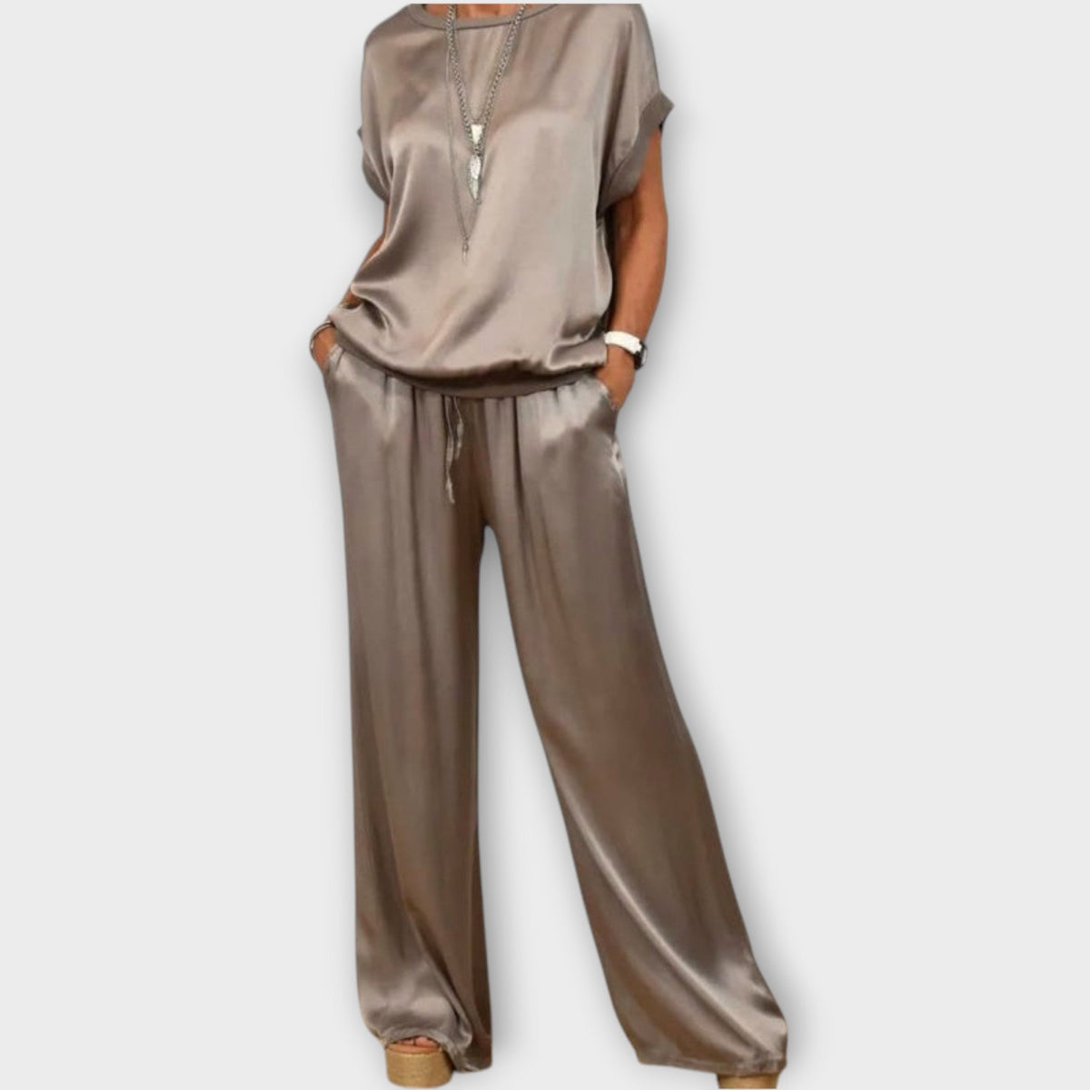 Women's Satin Wide Leg Two Piece Set