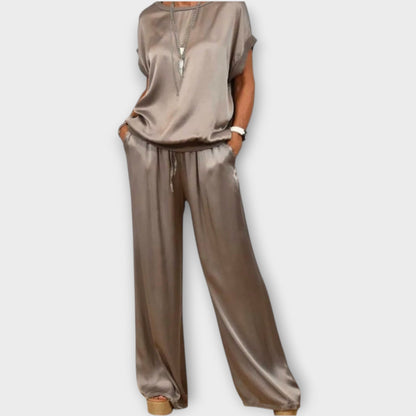 Women's Satin Wide Leg Two Piece Set