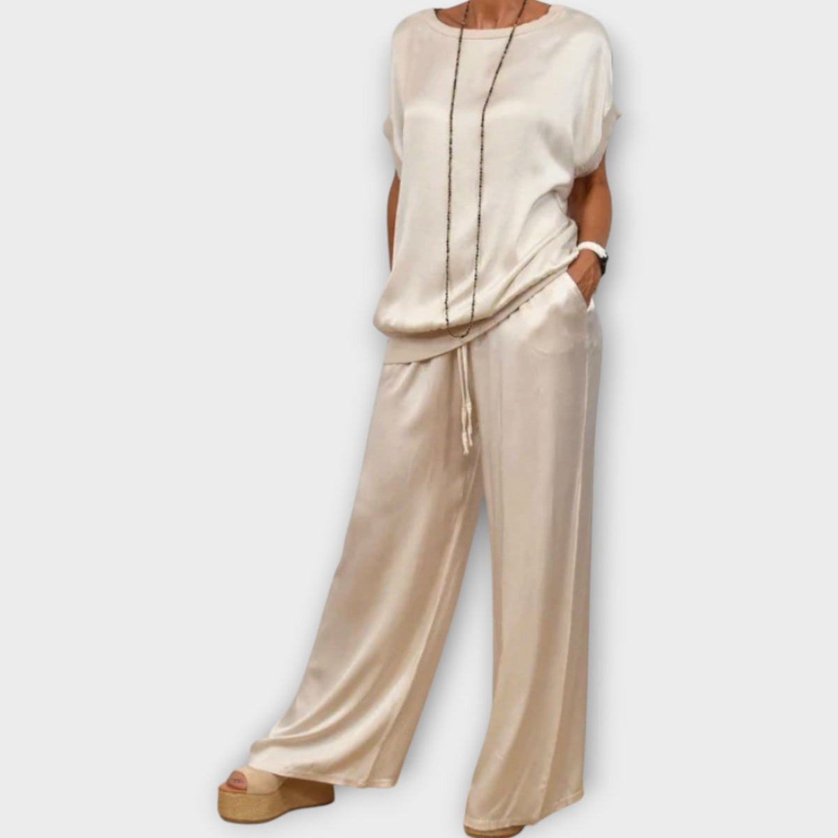 Women's Satin Wide Leg Two Piece Set