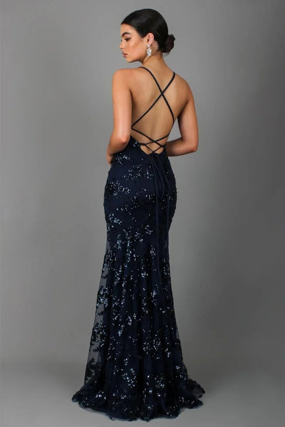 Women's Sequin Embroidered Backless Evening Maxi Dress