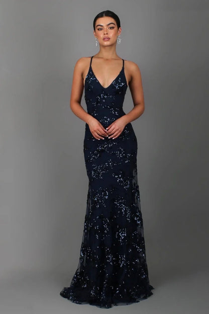 Women's Sequin Embroidered Backless Evening Maxi Dress