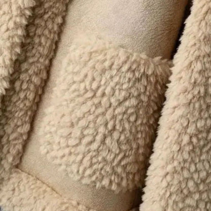 Women's Shearling Fleece Winter Coat Structured Collar Patch Pocket Jacket