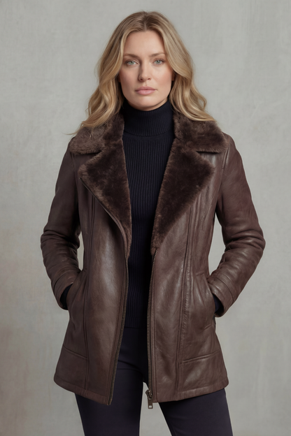 Women's Shearling Lined Faux Leather Jacket