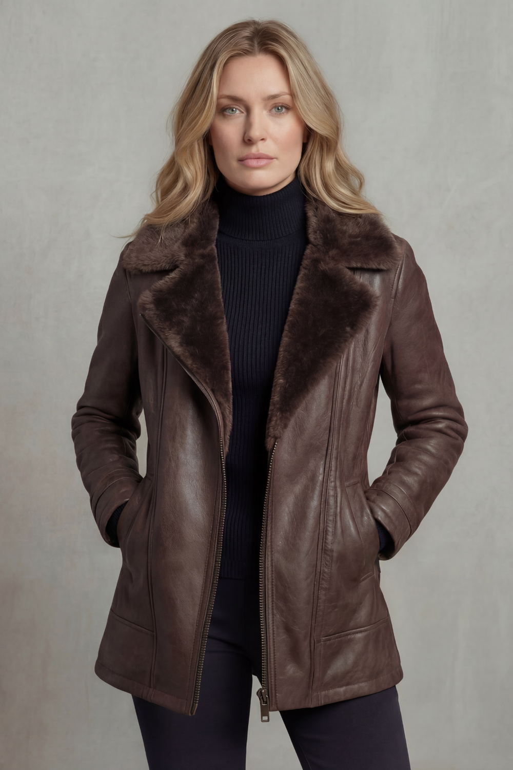 Women's Shearling Lined Faux Leather Jacket