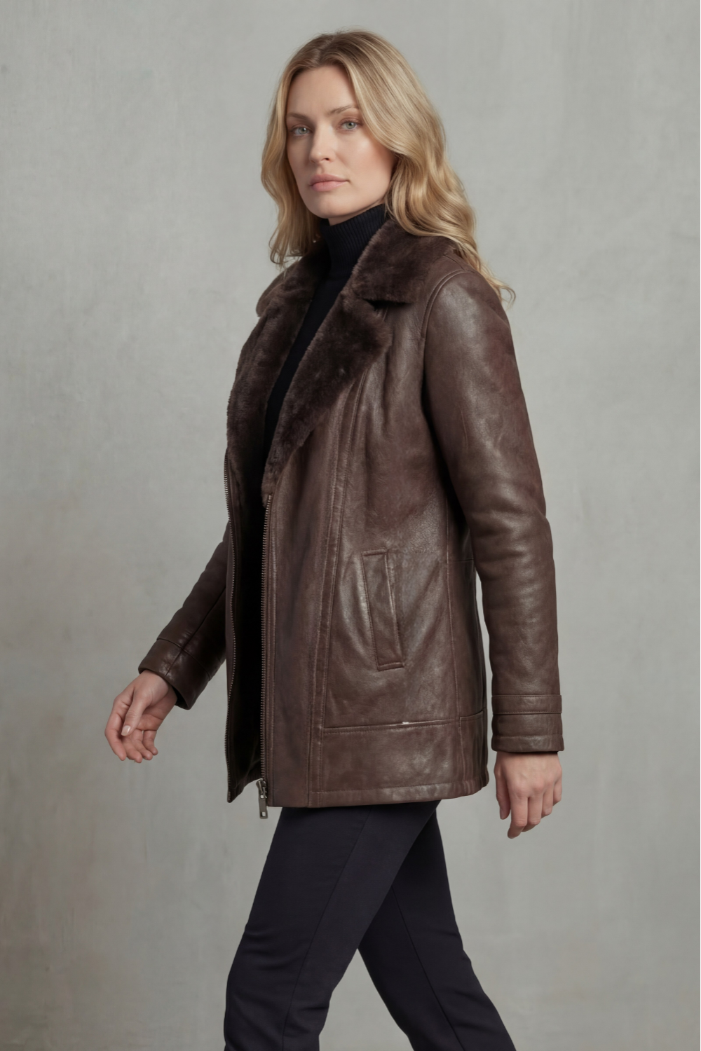 Women's Shearling Lined Faux Leather Jacket