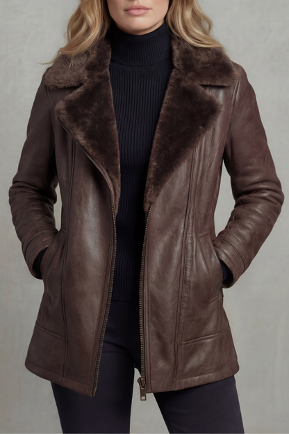 Women's Shearling Lined Faux Leather Jacket