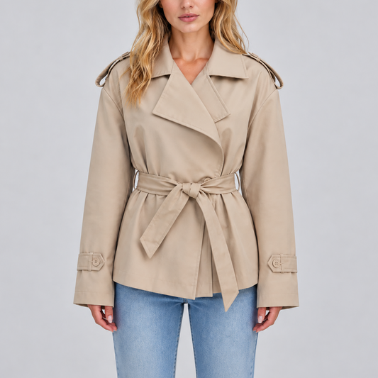 Women's Short Double Breasted Belted Trench Coat