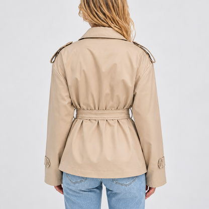 Women's Short Double Breasted Belted Trench Coat