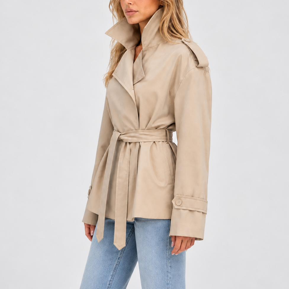Women's Short Double Breasted Belted Trench Coat