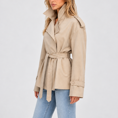 Women's Short Double Breasted Belted Trench Coat