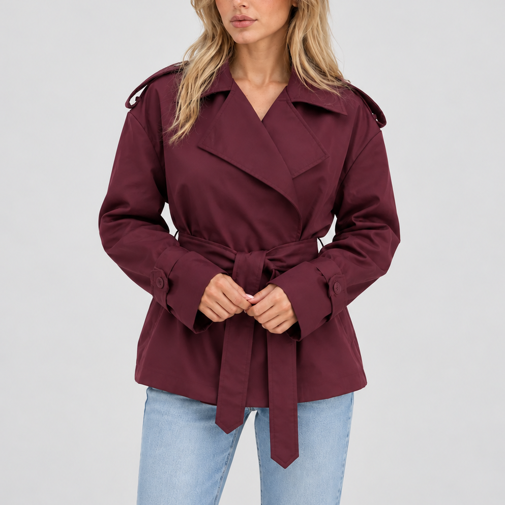 Women's Short Double Breasted Belted Trench Coat