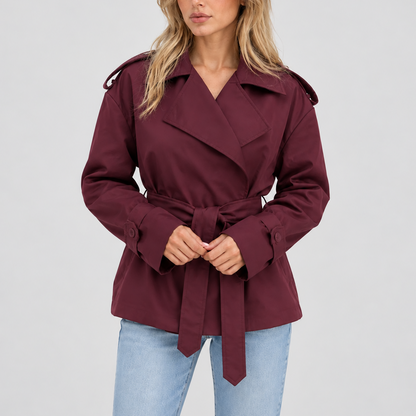Women's Short Double Breasted Belted Trench Coat