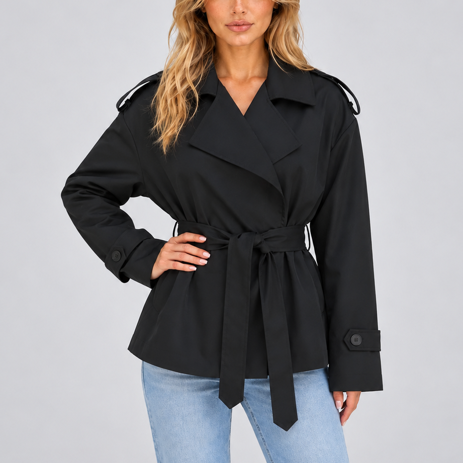 Women's Short Double Breasted Belted Trench Coat