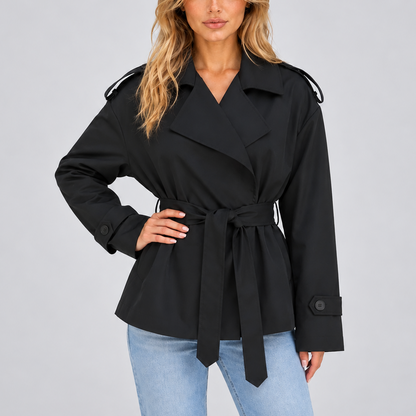 Women's Short Double Breasted Belted Trench Coat