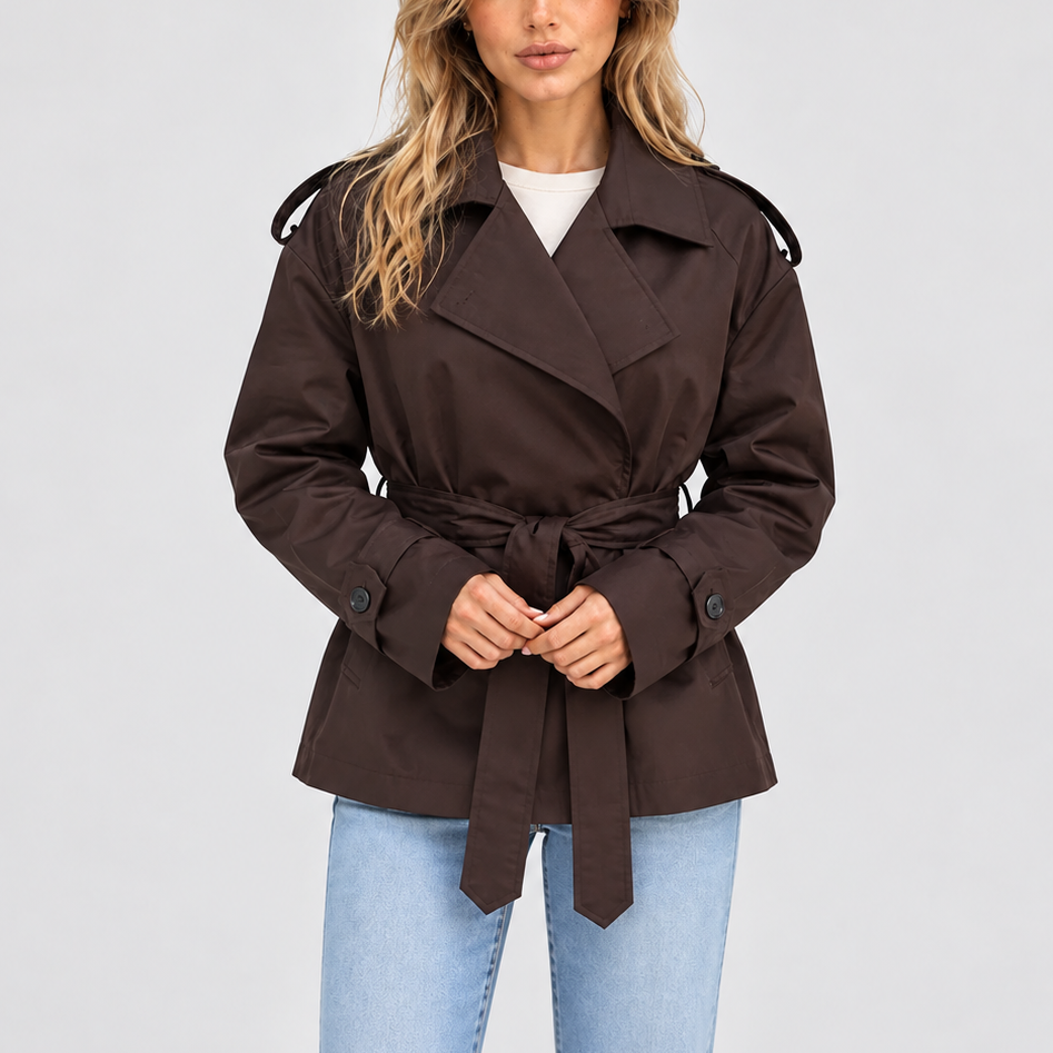 Women's Short Double Breasted Belted Trench Coat