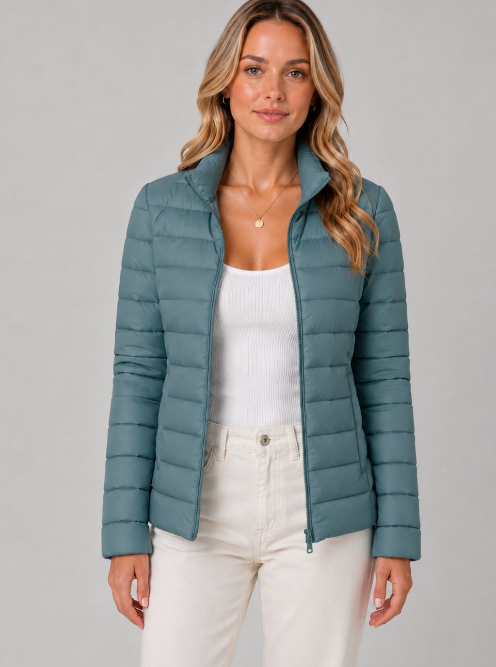 Women's Slim-Fit Lightweight Summer Puffer Jacket Zip-Up