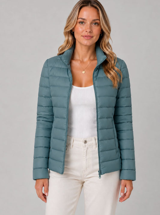 Women's Slim-Fit Lightweight Summer Puffer Jacket Zip-Up