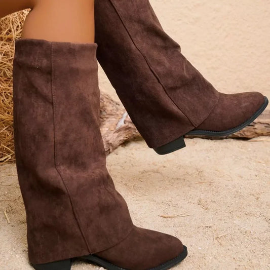 Women's Slouchy Faux Suede Fold Over Knee High Boots