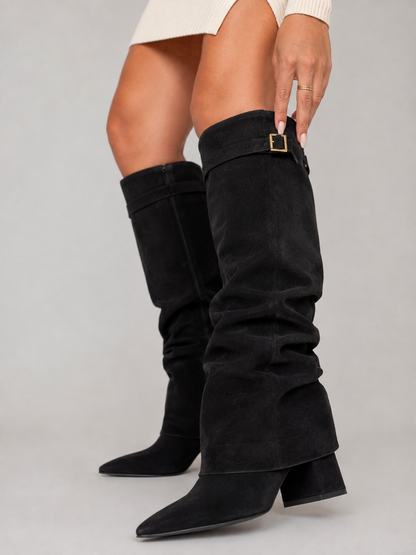 Women's Slouchy Suede Buckle Knee High Boots