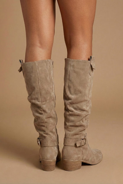 Women's Slouchy Suede Harness Knee High Boots