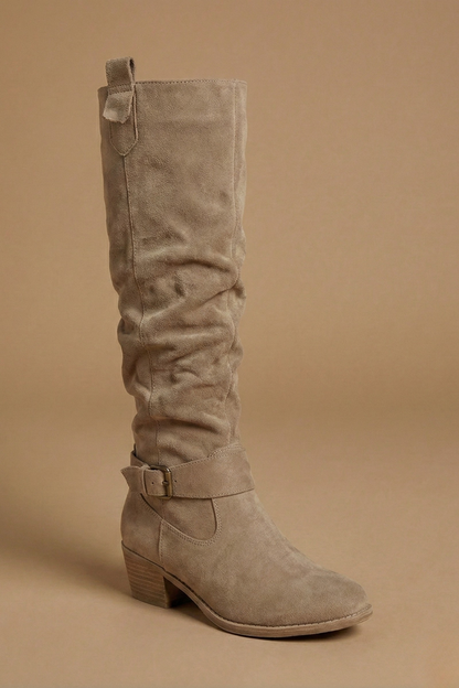 Women's Slouchy Suede Harness Knee High Boots