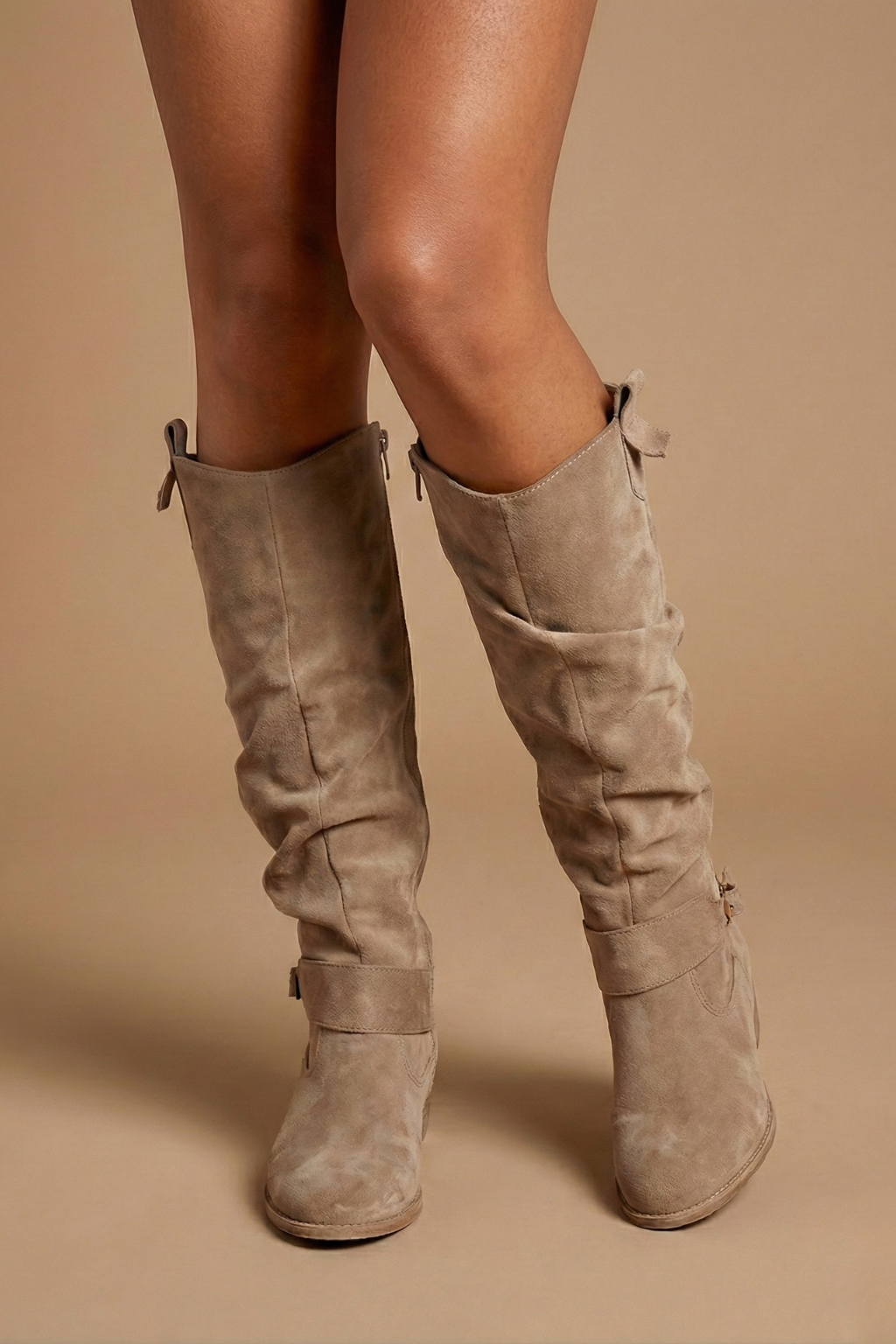Women's Slouchy Suede Harness Knee High Boots