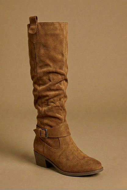 Women's Slouchy Suede Harness Knee High Boots