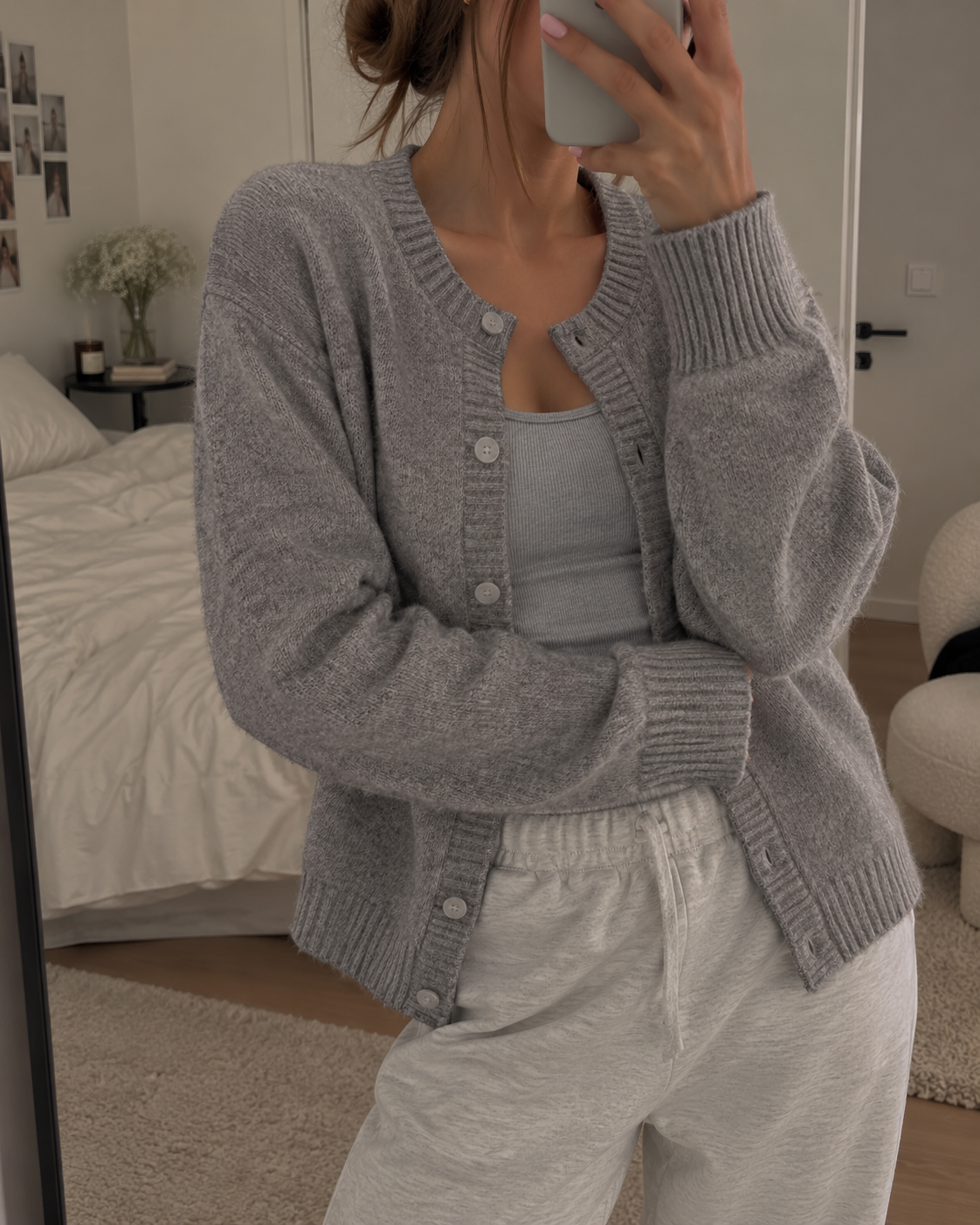 Women's Soft Knit V Neck Cardigan with Ribbed Cuffs